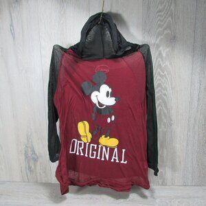 Disney Mickey Mouse Original Transparent Hooded 3/4 sleeve Shirt Womens Large